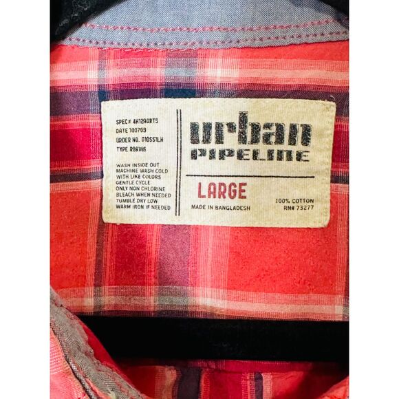 Urban Pipeline Men's Pink Plaid Button Down Shirt With Tab Sleeve, Size L FLAWED - Picture 2 of 4